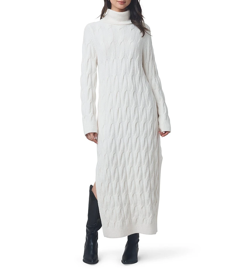 Splendid x Cella Jane Blog Cable Knit Wool Blend Turtle Neck Long Sleeve A-Line Maxi Dress