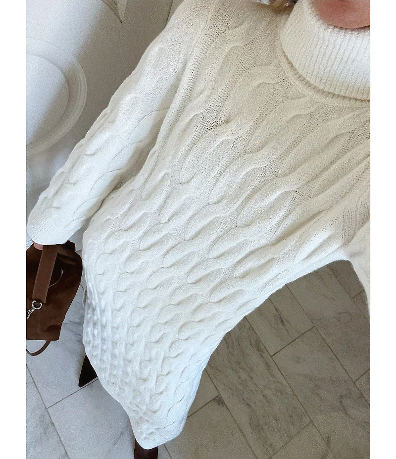 Splendid x Cella Jane Blog Cable Knit Wool Blend Turtle Neck Long Sleeve A-Line Maxi Dress