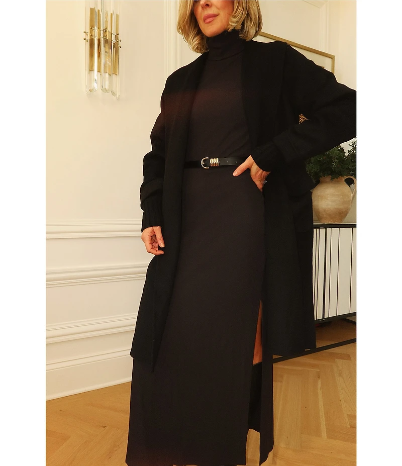Splendid X Cella Jane Blog Ribbed Knit Turtle Neck Long Sleeve A-Line Maxi Dress