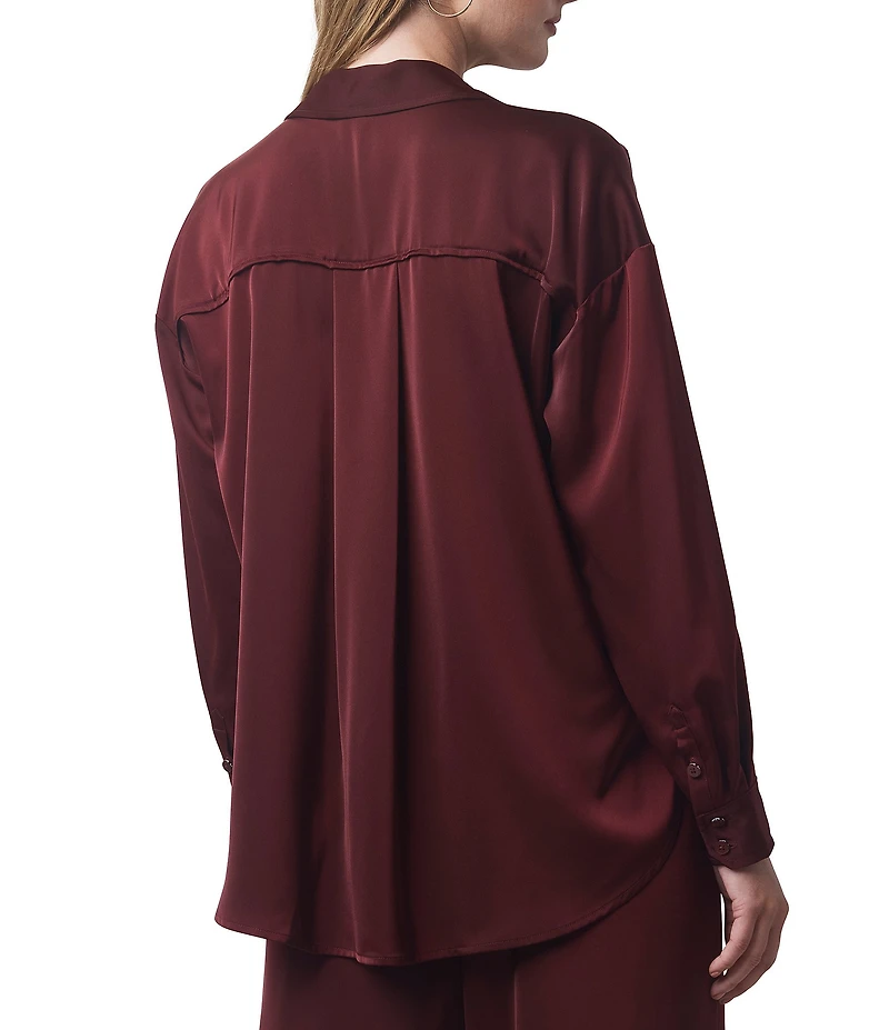 Splendid x Cella Jane Blog Satin Woven Collared Long Sleeve Button Down Shirt