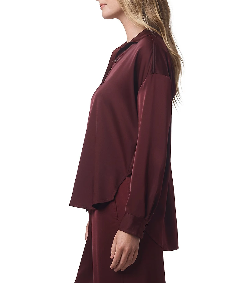 Splendid x Cella Jane Blog Satin Woven Collared Long Sleeve Button Down Shirt