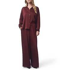 Splendid x Cella Jane Blog Satin Woven Collared Long Sleeve Button Down Shirt
