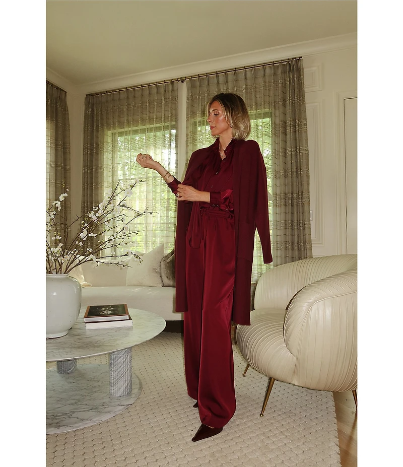 Splendid x Cella Jane Blog Satin Woven Collared Long Sleeve Button Down Shirt