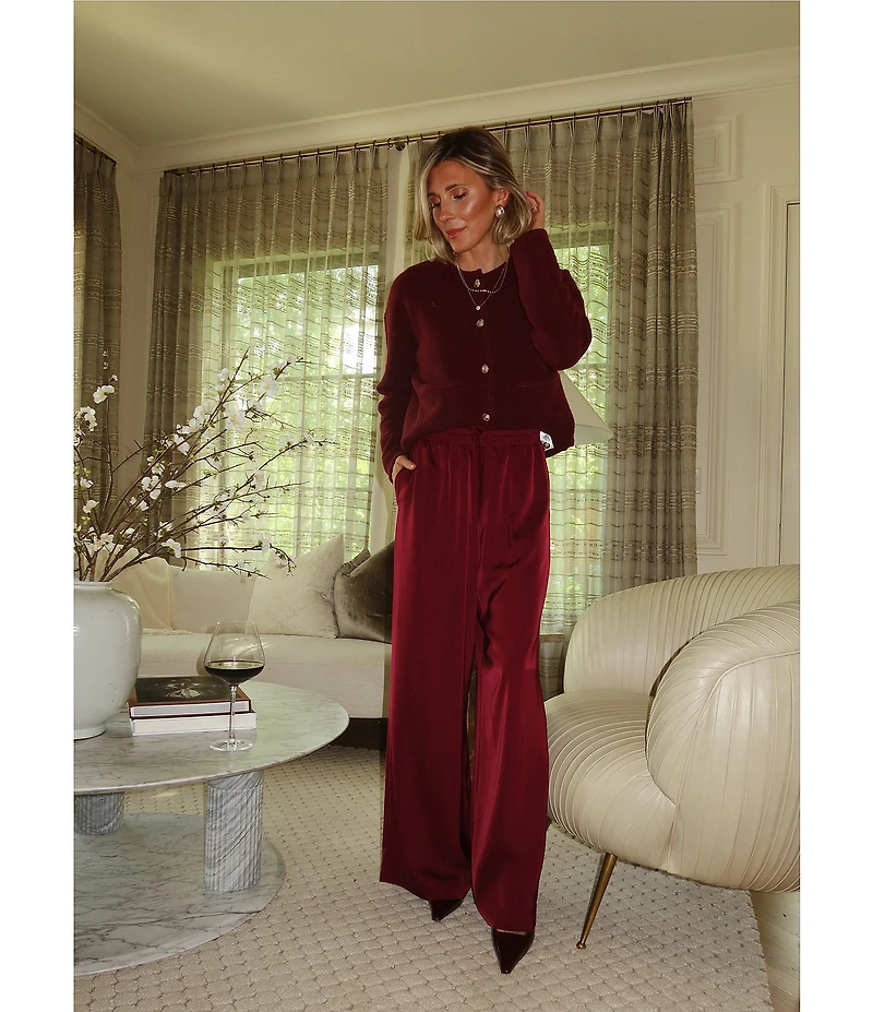 Splendid x Cella Jane Blog Satin Woven Mid Rise Lounge Full Length Pants