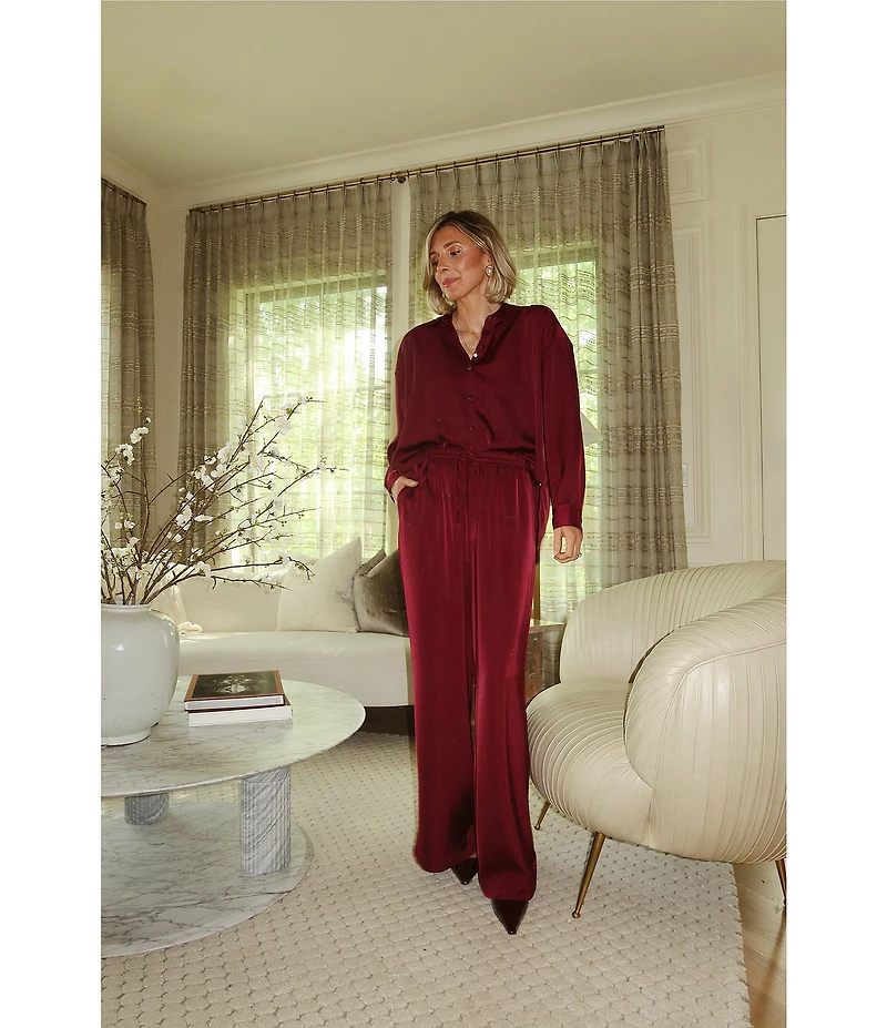 Splendid x Cella Jane Blog Satin Woven Mid Rise Lounge Full Length Pants
