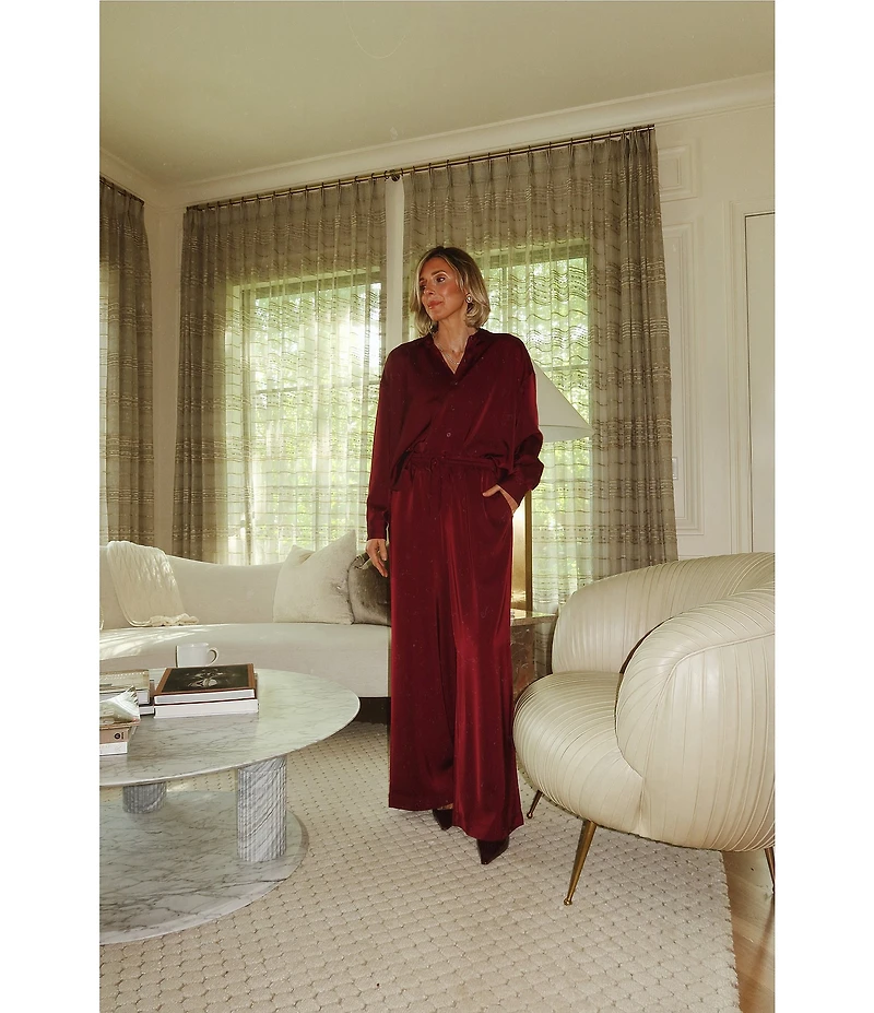 Splendid x Cella Jane Blog Satin Woven Mid Rise Lounge Full Length Pants