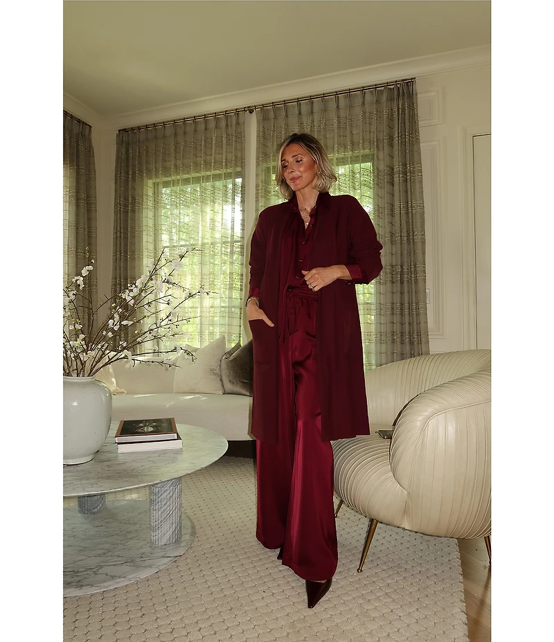 Splendid x Cella Jane Blog Satin Woven Mid Rise Lounge Full Length Pants