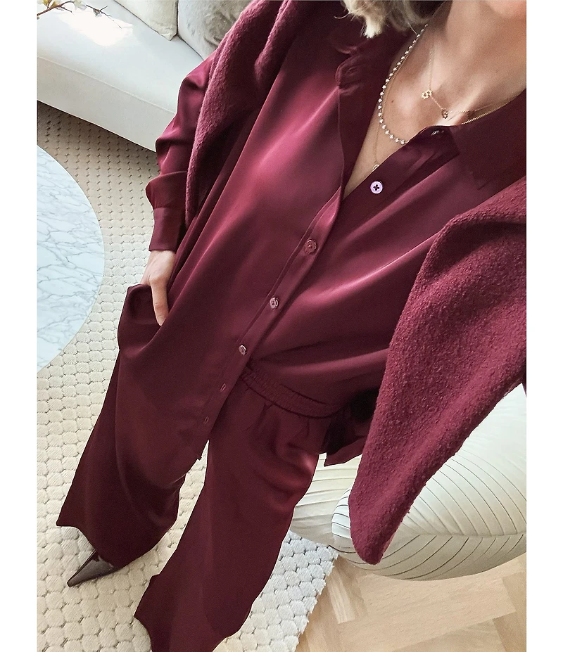 Splendid x Cella Jane Blog Satin Woven Mid Rise Lounge Full Length Pants