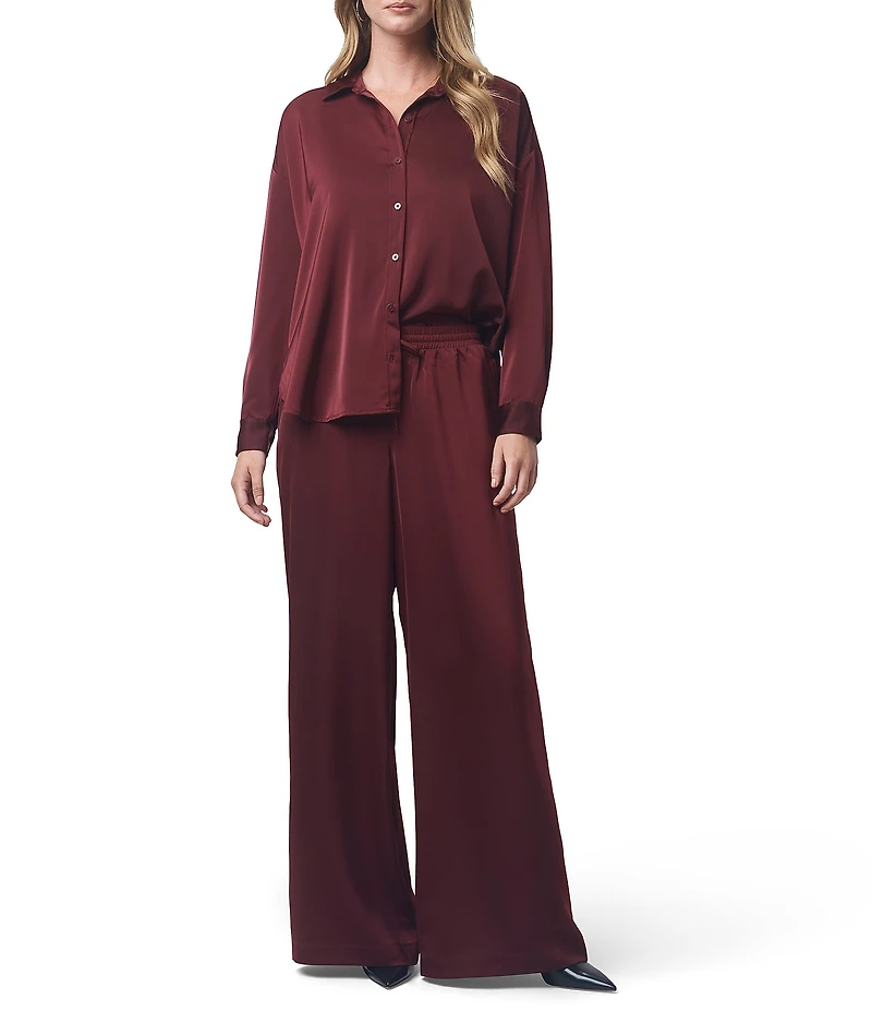 Splendid x Cella Jane Blog Satin Woven Mid Rise Lounge Full Length Pants