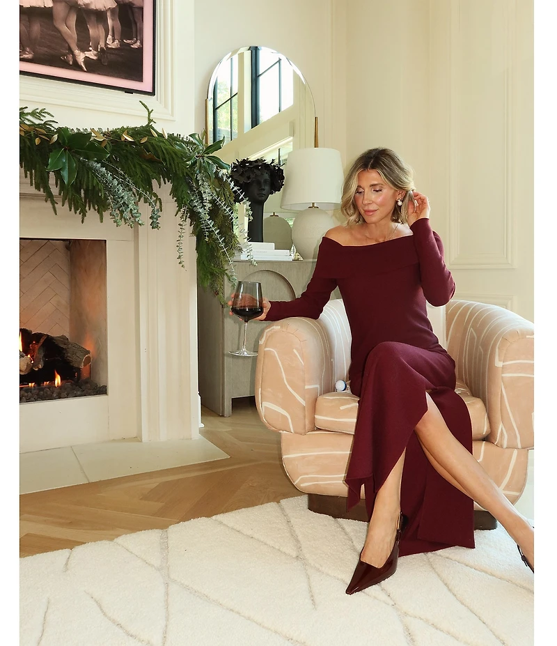 Splendid x Cella Jane Blog Sleek Off-The-Shoulder Long Sleeve A-Line Sweater Dress