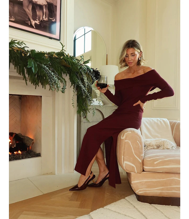 Splendid x Cella Jane Blog Sleek Off-The-Shoulder Long Sleeve A-Line Sweater Dress
