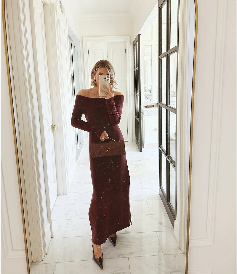 Splendid x Cella Jane Blog Sleek Off-The-Shoulder Long Sleeve A-Line Sweater Dress