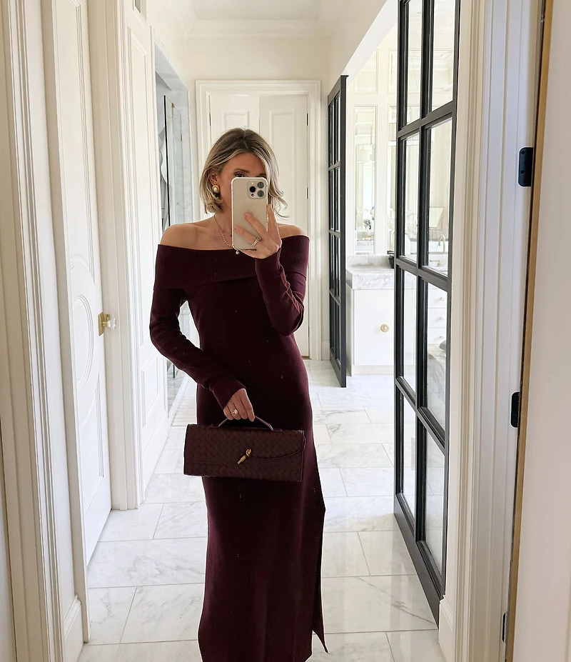 Splendid x Cella Jane Blog Sleek Off-The-Shoulder Long Sleeve A-Line Sweater Dress