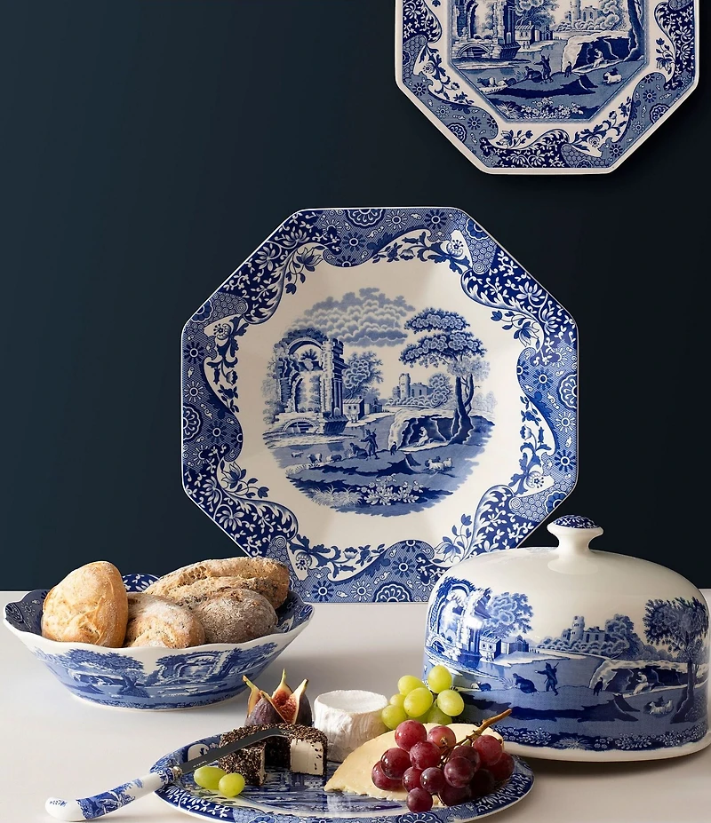 Spode Porcelain Blue Italian Chinoiserie 2-Piece Serving Platter with Dome