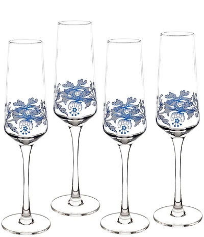 Spode Blue Italian Collection Flute Glasses, Set of 4