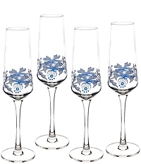 Spode Blue Italian Collection Flute Glasses, Set of 4