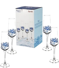 Spode Blue Italian Collection Flute Glasses, Set of 4