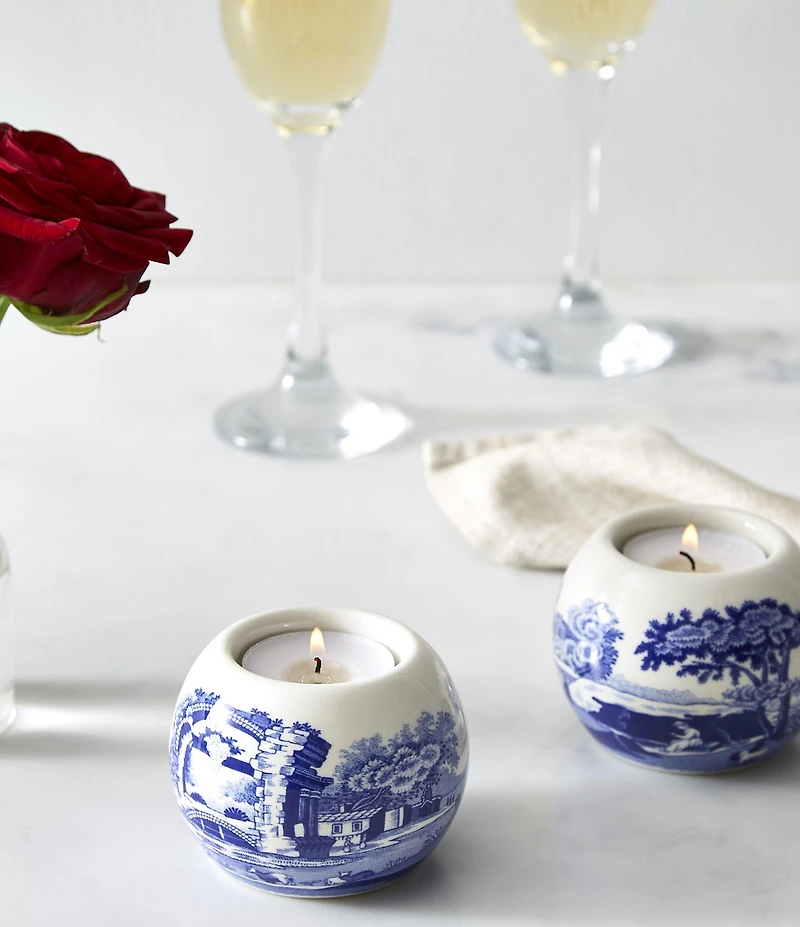 Spode Blue Italian Collection Tealight Holders, Set of 2