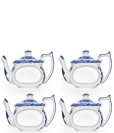 Spode Blue Italian Collection Teapot Napkin Rings, Set of 4