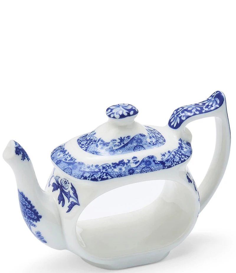 Spode Blue Italian Collection Teapot Napkin Rings, Set of 4