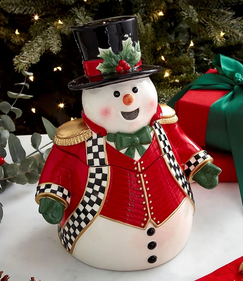 Spode Christmas Tree Black and White Snowman Cookie Jar