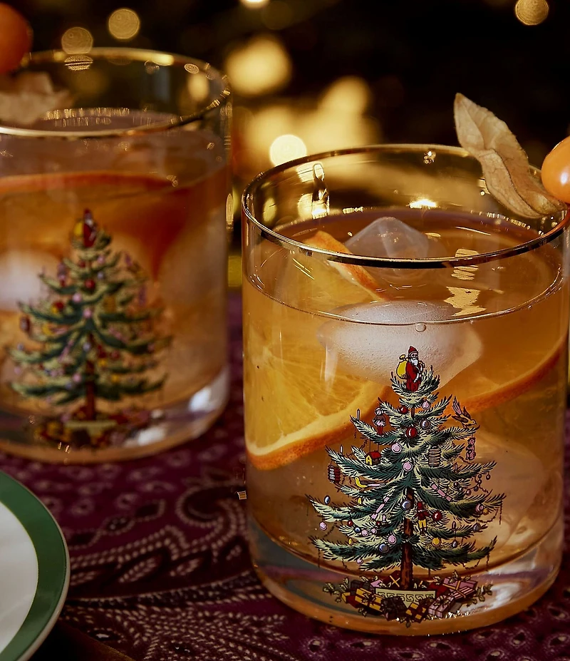 Spode Christmas Tree Double Old-Fashioned Glasses, Set of 4