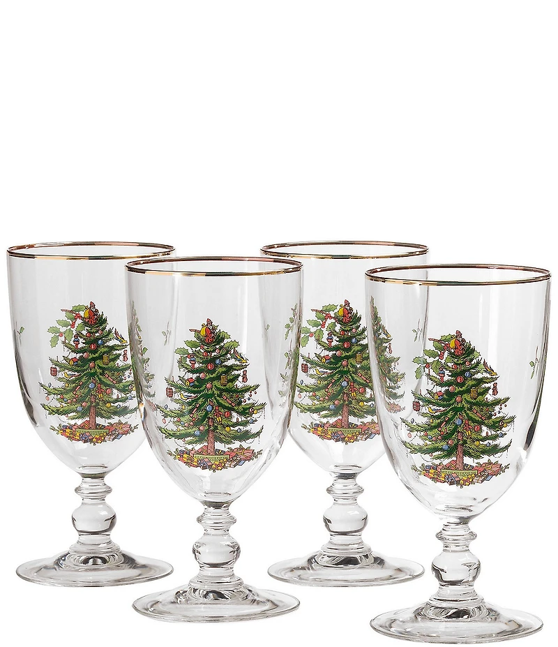 Spode Christmas Tree Pedestal Goblets, Set of 4