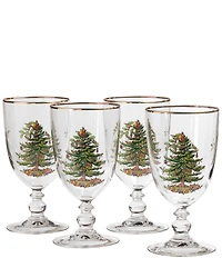 Spode Christmas Tree Pedestal Goblets, Set of 4