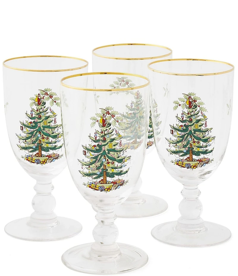 Spode Christmas Tree Pedestal Goblets, Set of 4