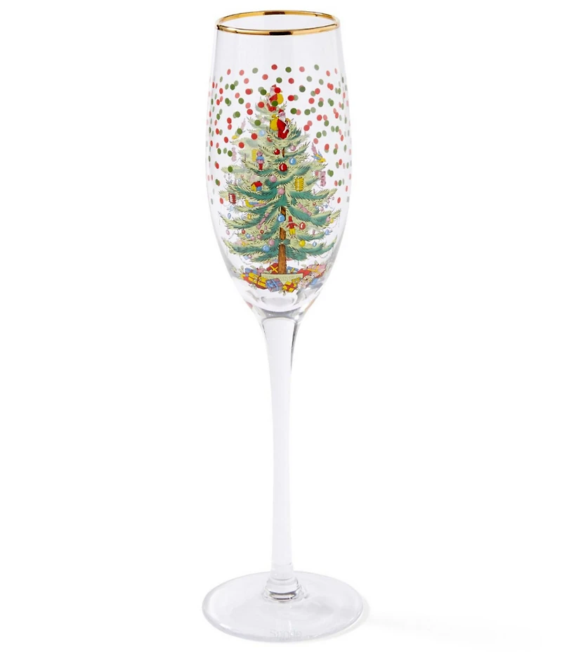 Spode Christmas Tree Polka Dot Champagne Flutes, Set of 4