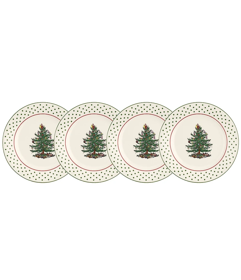 Spode Christmas Tree Polka Dot Dessert Plates, Set of 4