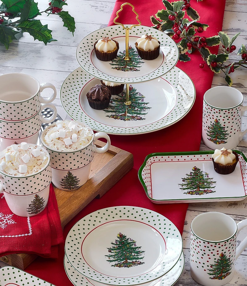 Spode Christmas Tree Polka Dot Dessert Plates, Set of 4