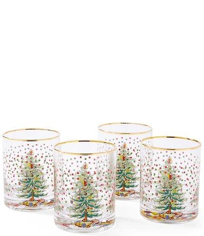 Spode Christmas Tree Polka Dot Double Old-fashion Glasses, Set of 4