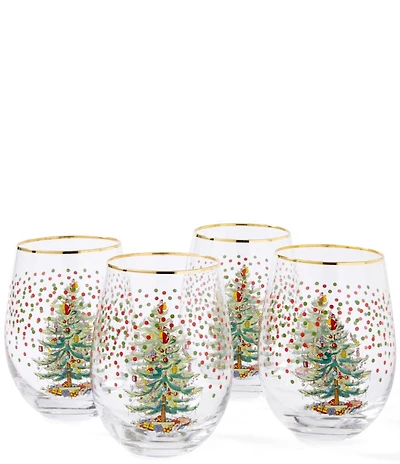 Spode Christmas Tree Polka Dot Wine Glasses, Set of 4
