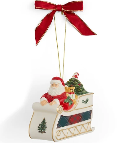 Spode Christmas Tree Tartan Santa in Sleigh Ornament