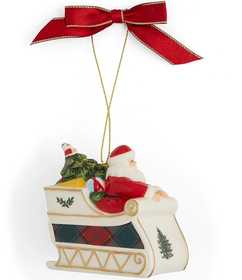 Spode Christmas Tree Tartan Santa in Sleigh Ornament