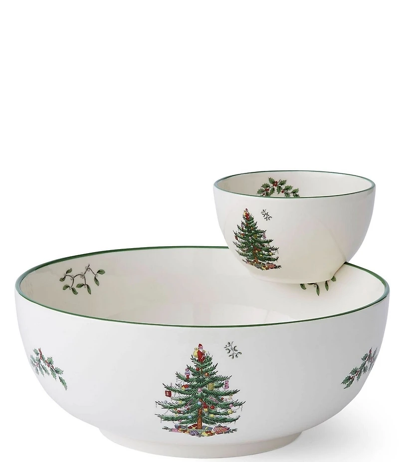 Spode Christmas Tree Tiered Chip and Dip Set