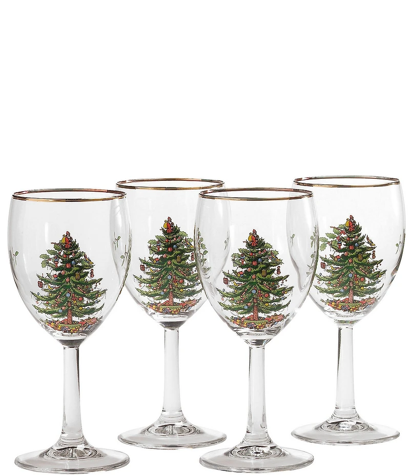 Spode Christmas Tree Wine Glasses Set of 4