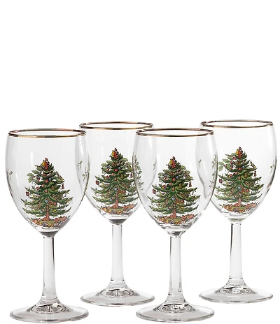 Spode Christmas Tree Wine Glasses Set of 4