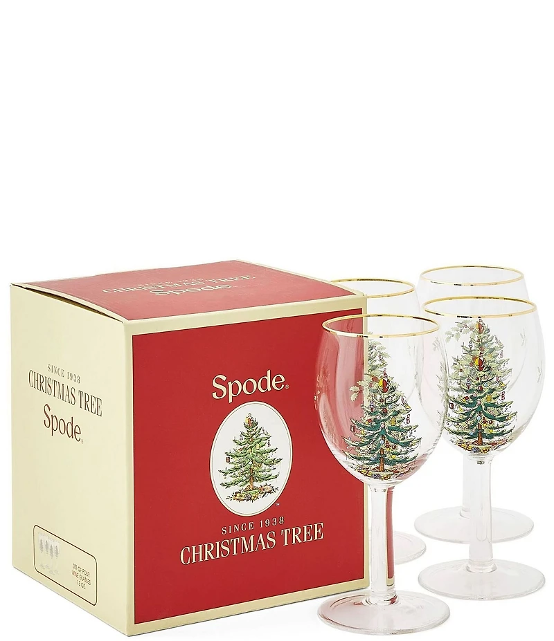 Spode Christmas Tree Wine Glasses Set of 4