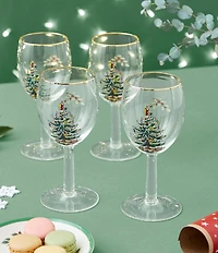 Spode Christmas Tree Wine Glasses Set of 4