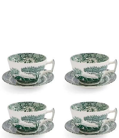 Spode Heritage Green Italian Collection Breakfast Cups and Saucers, Set of 4