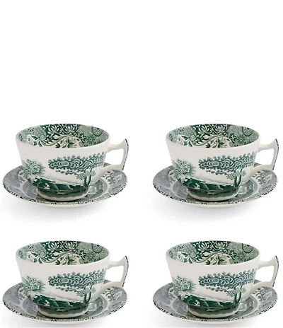 Spode Heritage Green Italian Teacup with Saucer, Set of 4