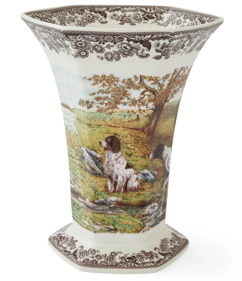 Spode Woodland Collection Hunting Dogs Hexagonal Vase