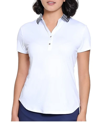 Sport Haley Anya V-Neck Crossover Snap Placket Short Sleeve Polo Top