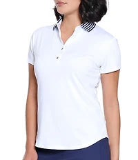 Sport Haley Anya V-Neck Crossover Snap Placket Short Sleeve Polo Top