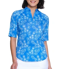 Sport Haley Arlette Printed Quarter Zip Mock Neck Elbow Sleeve Top