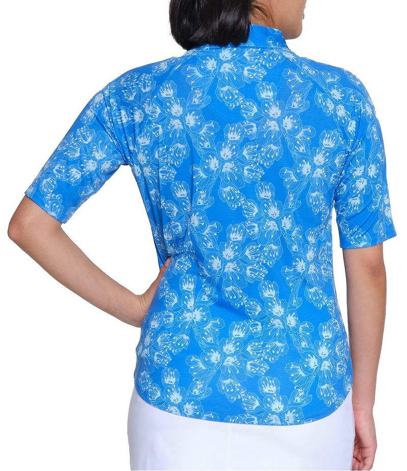 Sport Haley Arlette Printed Quarter Zip Mock Neck Elbow Sleeve Top