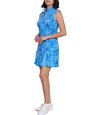 Sport Haley Arlette Printed Quarter Zip Mock Neck Sleeveless Pleated Hem Dress