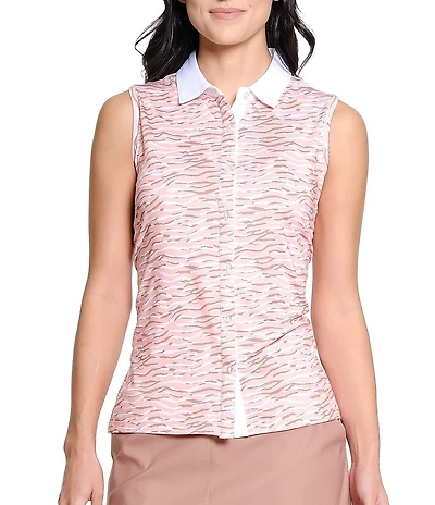 Sport Haley Blaine Animal Print Collar Neck Sleeveless Polo Top